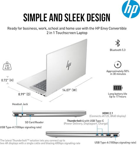 HP Envy X360 2 in 1 Laptop Touchscreen Computer 15, 15.6 FHD Touch Screen Convertible Laptop, Intel Core i7, 16GB DDR5 RAM 1TB SSD, Windows 11 Pro, Lifetime Office, Backlit Keyboard HDMI Thunderbolt in Saudi Arabia