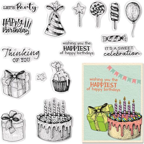 Happy Birthday Clear Stamps for Card Making, Cake Gift Clear Rubber Stamps Birthday Words Silicone Reusable Stamp for DIY Scrapbooking Paper Craft Album Decor in Saudi Arabia
