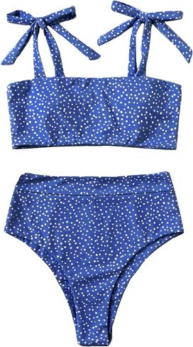 SweatyRocks Women's Bikini Swimsuit Tie Shoulder Wireless Bra Polka Dots High Waist Bottom Bathing Suit in Saudi Arabia