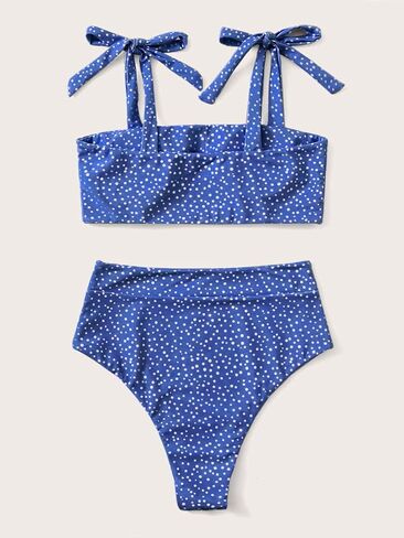 SweatyRocks Women's Bikini Swimsuit Tie Shoulder Wireless Bra Polka Dots High Waist Bottom Bathing Suit in Saudi Arabia