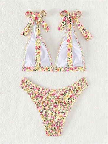 SOLY HUX Women's Floral Print Swimsuit Set Shirred Tie Shoulder High Cut Bikini Bathing Suits 2 Piece Beachwear in Saudi Arabia