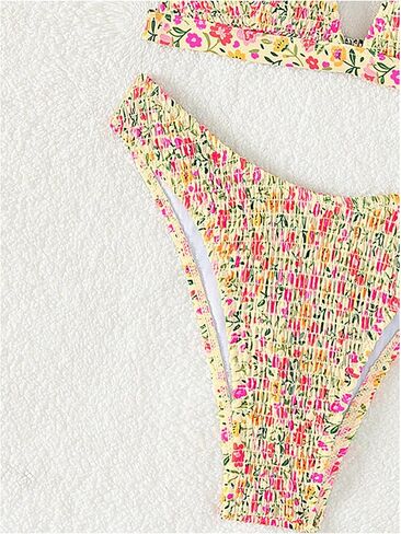 SOLY HUX Women's Floral Print Swimsuit Set Shirred Tie Shoulder High Cut Bikini Bathing Suits 2 Piece Beachwear in Saudi Arabia
