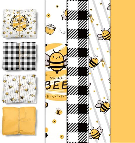 Nicrolandee Bee Party Supplies - 24 Sheets Tissue Paper for Bee Day Theme Gift Wrap, Yellow Black Honey Bee Wrapping Tissue Paper for Birthday Baby Shower Gender Reveal Bee Day Party Decoration in Kuwait