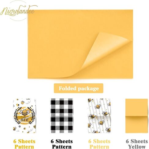 Nicrolandee Bee Party Supplies - 24 Sheets Tissue Paper for Bee Day Theme Gift Wrap, Yellow Black Honey Bee Wrapping Tissue Paper for Birthday Baby Shower Gender Reveal Bee Day Party Decoration in Kuwait
