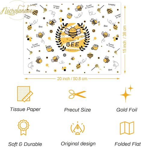 Nicrolandee Bee Party Supplies - 24 Sheets Tissue Paper for Bee Day Theme Gift Wrap, Yellow Black Honey Bee Wrapping Tissue Paper for Birthday Baby Shower Gender Reveal Bee Day Party Decoration in Kuwait