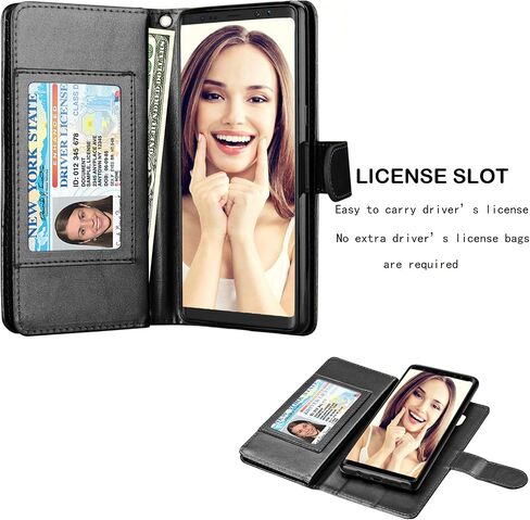 NJJEX for Galaxy Note 8 Case, for Note 8 Wallet Case, PU Leather [9 Card Slots] ID Credit Folio Flip Cover [Detachable] [Kickstand] Magnetic Phone Case & Wrist Strap for Samsung Note 8 [Black] in Saudi Arabia