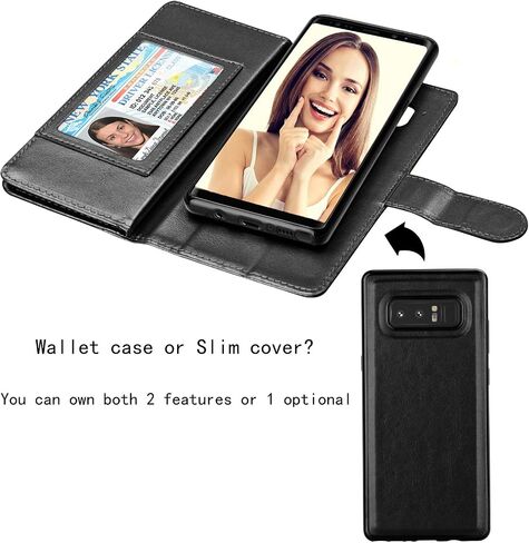 NJJEX for Galaxy Note 8 Case, for Note 8 Wallet Case, PU Leather [9 Card Slots] ID Credit Folio Flip Cover [Detachable] [Kickstand] Magnetic Phone Case & Wrist Strap for Samsung Note 8 [Black] in Saudi Arabia