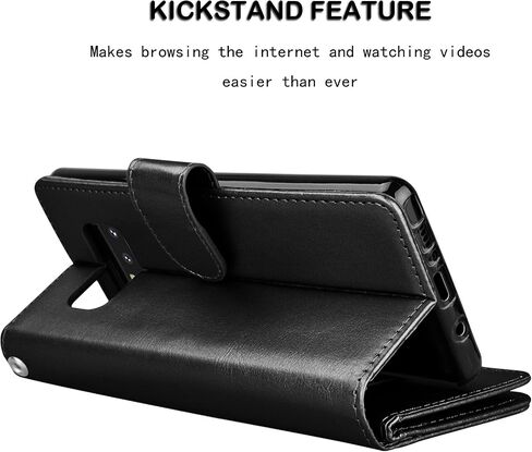 NJJEX for Galaxy Note 8 Case, for Note 8 Wallet Case, PU Leather [9 Card Slots] ID Credit Folio Flip Cover [Detachable] [Kickstand] Magnetic Phone Case & Wrist Strap for Samsung Note 8 [Black] in Saudi Arabia