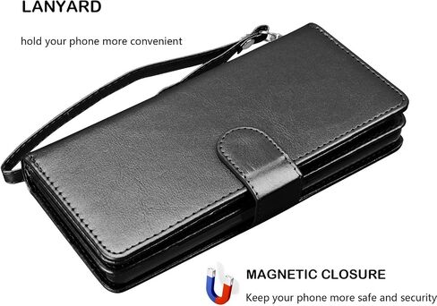 NJJEX for Galaxy Note 8 Case, for Note 8 Wallet Case, PU Leather [9 Card Slots] ID Credit Folio Flip Cover [Detachable] [Kickstand] Magnetic Phone Case & Wrist Strap for Samsung Note 8 [Black] in Saudi Arabia