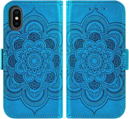 Asuwish متوافق مع حافظة محفظة iPhone Xs X 10 10s وواقي شاشة من الزجاج المقسى وغطاء قلاب وحامل بطاقات للهاتف الخلوي لهاتف iPhoneX iPhoneXs iPhone10 i PhoneX SX 10x 10xs X's Women Men أزرق in Saudi Arabia