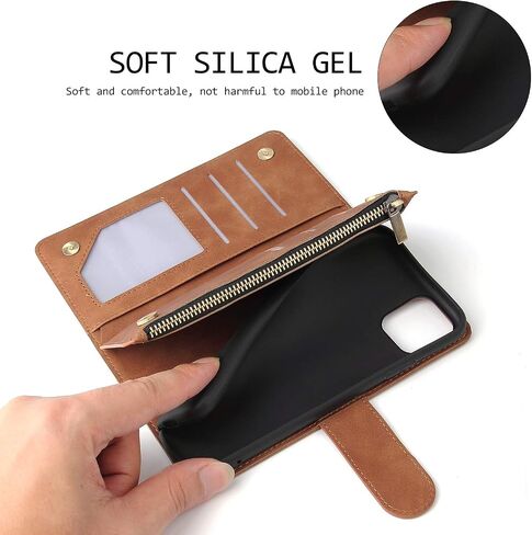 UEEBAI Wallet Case for iPhone 11 Pro Max, PU Leather Case Magnetic Closure Handbag Zipper Pocket Case Kickstand Card Slots with Hand Strap Marple Flip Case for Women - Black in Saudi Arabia