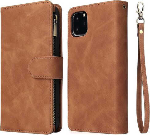 UEEBAI Wallet Case for iPhone 11 Pro Max, PU Leather Case Magnetic Closure Handbag Zipper Pocket Case Kickstand Card Slots with Hand Strap Marple Flip Case for Women - Black in Saudi Arabia