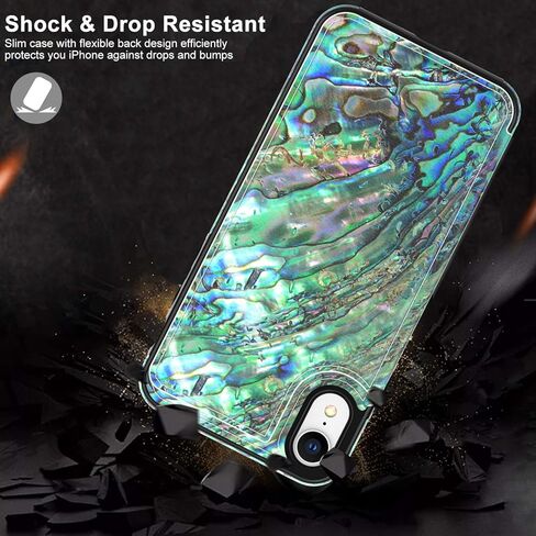 LETO iPhone XR Case,Leather Wallet Case with Fashionable Flower Designs for Girls Women,Flip Folio Cover with Card Slots Kickstand,Protective Phone Case for iPhone XR Green Oyster Shell in Kuwait