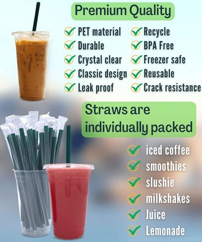[50 SETS] 12 oz Clear Plastic Cups with Lids and STRAWS, Disposable Iced Coffee cups with Lids, Clear Cups with Lids for Cold Drinks, Iced Tea, Milkshakes, Smoothies in Saudi Arabia