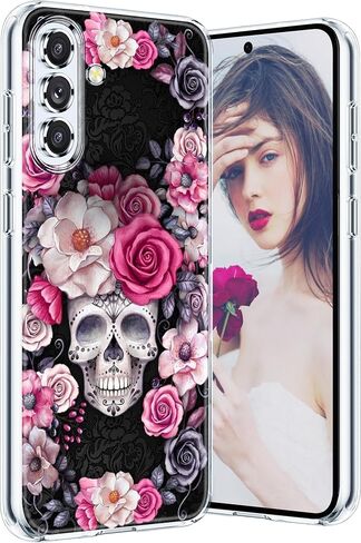 Galaxy A35 Case for Samsung Galaxy A35 5G Phone Case Women Girls, Cute Skull Rose Flower Design, Slim Silicone Bumper Anti-Scratch Shockproof Protective Cover for Samsung A35 5G 6.6-inch (Colorful) in Saudi Arabia