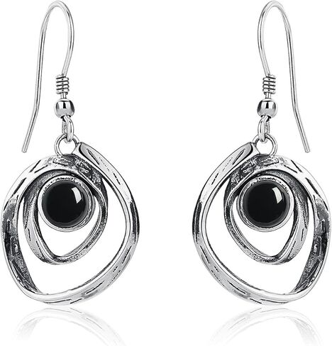 Turquoise Earrings for Women 925 Sterling Silver Pearl/Black Onyx/Opal Dangle Earrings Vintage Spiral/Wire Wrapped/Beads & Rope Ear Hook Earrings in Saudi Arabia
