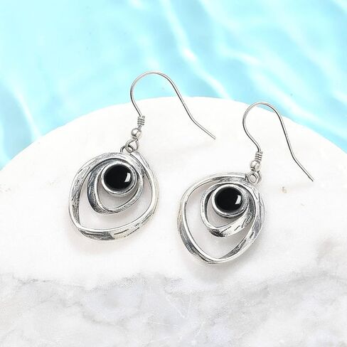 Turquoise Earrings for Women 925 Sterling Silver Pearl/Black Onyx/Opal Dangle Earrings Vintage Spiral/Wire Wrapped/Beads & Rope Ear Hook Earrings in Saudi Arabia