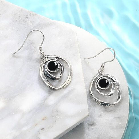 Turquoise Earrings for Women 925 Sterling Silver Pearl/Black Onyx/Opal Dangle Earrings Vintage Spiral/Wire Wrapped/Beads & Rope Ear Hook Earrings in Saudi Arabia