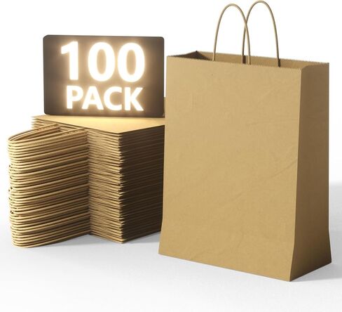 UTHIN 100 Pack 8x4.75x10 Inch Gift Paper Bags with Handles,Party Favor Bags,Birthday Gift Bag,Brown Paper Bags,Gift Bags Medium Size,Shopping Bags in Saudi Arabia