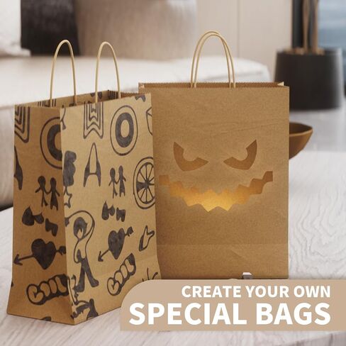UTHIN 100 Pack 8x4.75x10 Inch Gift Paper Bags with Handles,Party Favor Bags,Birthday Gift Bag,Brown Paper Bags,Gift Bags Medium Size,Shopping Bags in Saudi Arabia