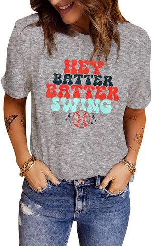 Cute Baseball T-Shirt Women Hey Batter Swing Tee Shirt Short Sleeve Casual Summer Funny Graphic Sports Tops in Saudi Arabia