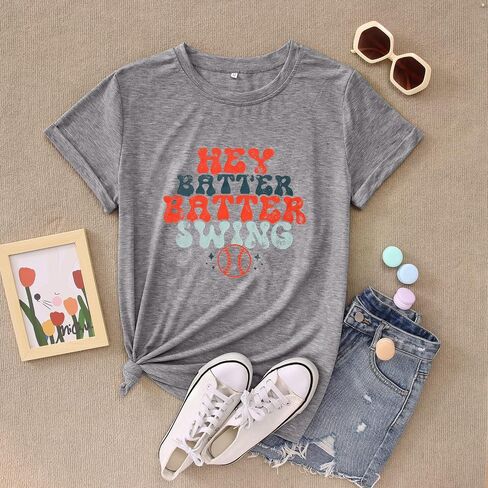 Cute Baseball T-Shirt Women Hey Batter Swing Tee Shirt Short Sleeve Casual Summer Funny Graphic Sports Tops in Saudi Arabia