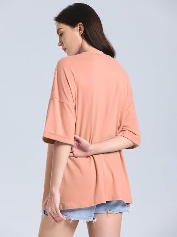 ZANZEA Oversized T Shirts for Women Short Rolled Sleeve Round Neck Summer Tops Drop Shoulder Casual Loose Basic Tees in Kuwait