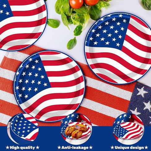 عدد 100 طبق من أطباق الرابع من يوليو، أطباق مستديرة مقاس 9 بوصات للاستعمال مرة واحدة، وشرائط ونجوم، لوازم الحفلات الوطنية، مجموعة أطباق للاستعمال مرة واحدة للاستخدام اليومي، أطباق ورقية ليوم ذكرى عيد الاستقلال in Kuwait