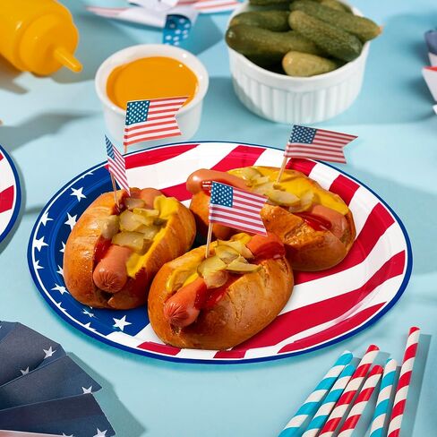 عدد 100 طبق من أطباق الرابع من يوليو، أطباق مستديرة مقاس 9 بوصات للاستعمال مرة واحدة، وشرائط ونجوم، لوازم الحفلات الوطنية، مجموعة أطباق للاستعمال مرة واحدة للاستخدام اليومي، أطباق ورقية ليوم ذكرى عيد الاستقلال in Kuwait