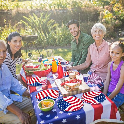 عدد 100 طبق من أطباق الرابع من يوليو، أطباق مستديرة مقاس 9 بوصات للاستعمال مرة واحدة، وشرائط ونجوم، لوازم الحفلات الوطنية، مجموعة أطباق للاستعمال مرة واحدة للاستخدام اليومي، أطباق ورقية ليوم ذكرى عيد الاستقلال in Kuwait