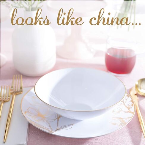 [6'' Plates 10 Count] White Plastic Floral Design Party Plates With Gold Rim Premium heavyweight Elegant Disposable Tableware Dishes in Saudi Arabia