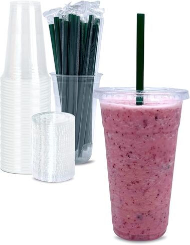 [50 SETS] 12 oz Clear Plastic Cups with Lids and STRAWS, Disposable Iced Coffee cups with Lids, Clear Cups with Lids for Cold Drinks, Iced Tea, Milkshakes, Smoothies in Saudi Arabia