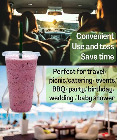 [50 SETS] 12 oz Clear Plastic Cups with Lids and STRAWS, Disposable Iced Coffee cups with Lids, Clear Cups with Lids for Cold Drinks, Iced Tea, Milkshakes, Smoothies in Saudi Arabia
