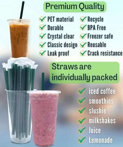 [50 SETS] 12 oz Clear Plastic Cups with Lids and STRAWS, Disposable Iced Coffee cups with Lids, Clear Cups with Lids for Cold Drinks, Iced Tea, Milkshakes, Smoothies in Saudi Arabia