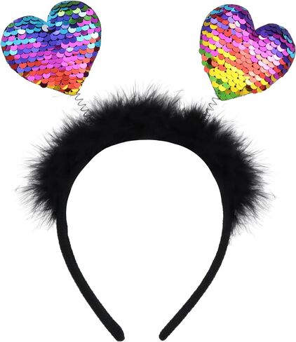 Needzo Valentines Day Heart Bopper Headband, Rainbow Reversible Sequins, Party Hair Accessory, One Size in Saudi Arabia