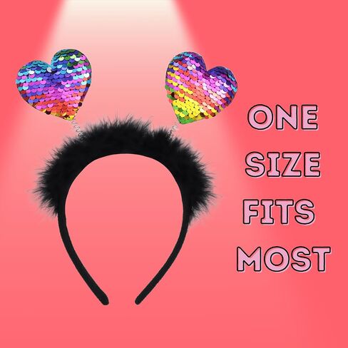 Needzo Valentines Day Heart Bopper Headband, Rainbow Reversible Sequins, Party Hair Accessory, One Size in Saudi Arabia