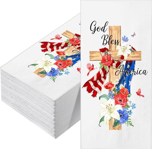100 Pcs Independence Day Napkin God Bless American Guest Bathroom Napkins 4th Of July Napkins Patriotic Red White Blue Disposable Hand Towel for Veterans Memorial Day Kitchen Tableware in Saudi Arabia