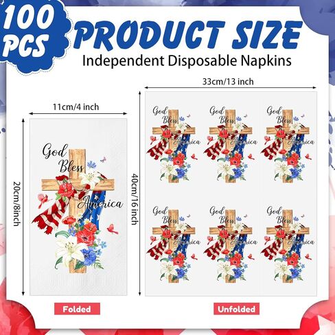 100 Pcs Independence Day Napkin God Bless American Guest Bathroom Napkins 4th Of July Napkins Patriotic Red White Blue Disposable Hand Towel for Veterans Memorial Day Kitchen Tableware in Saudi Arabia