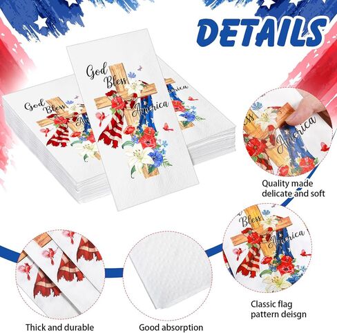 100 Pcs Independence Day Napkin God Bless American Guest Bathroom Napkins 4th Of July Napkins Patriotic Red White Blue Disposable Hand Towel for Veterans Memorial Day Kitchen Tableware in Saudi Arabia