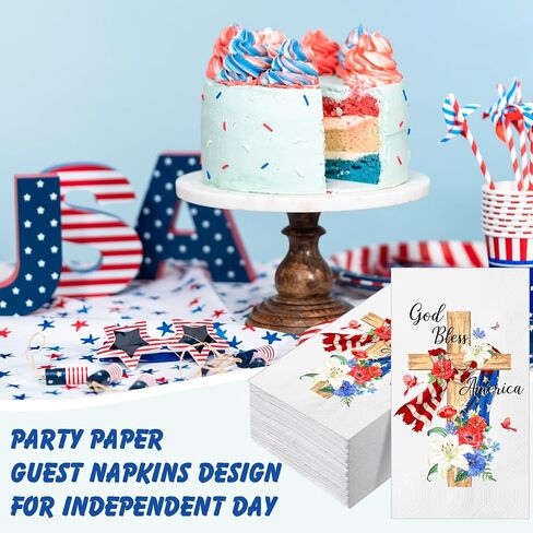 100 Pcs Independence Day Napkin God Bless American Guest Bathroom Napkins 4th Of July Napkins Patriotic Red White Blue Disposable Hand Towel for Veterans Memorial Day Kitchen Tableware in Saudi Arabia