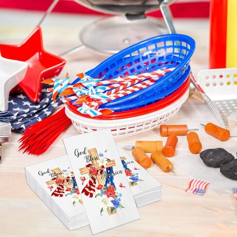 100 Pcs Independence Day Napkin God Bless American Guest Bathroom Napkins 4th Of July Napkins Patriotic Red White Blue Disposable Hand Towel for Veterans Memorial Day Kitchen Tableware in Saudi Arabia