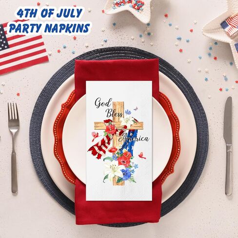 100 Pcs Independence Day Napkin God Bless American Guest Bathroom Napkins 4th Of July Napkins Patriotic Red White Blue Disposable Hand Towel for Veterans Memorial Day Kitchen Tableware in Saudi Arabia