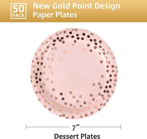 Pink & Rose Gold Dots Party Paper Plates, 50 PCS Disposable Party Supplies Dessert Paper Plates for Birthday Party Wedding Bridal Shower Party Supplies (7 inches) in Saudi Arabia
