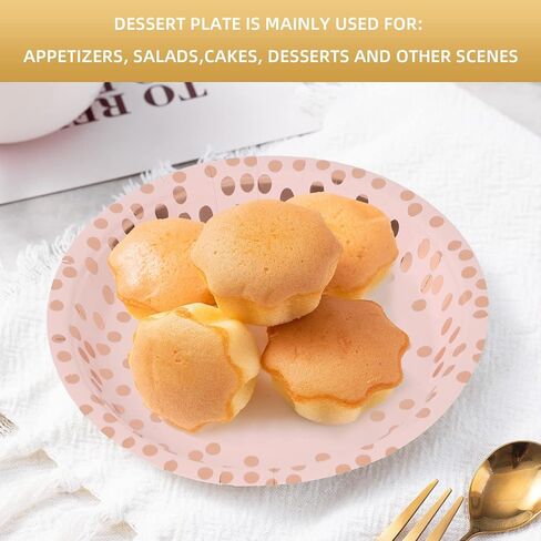Pink & Rose Gold Dots Party Paper Plates, 50 PCS Disposable Party Supplies Dessert Paper Plates for Birthday Party Wedding Bridal Shower Party Supplies (7 inches) in Saudi Arabia