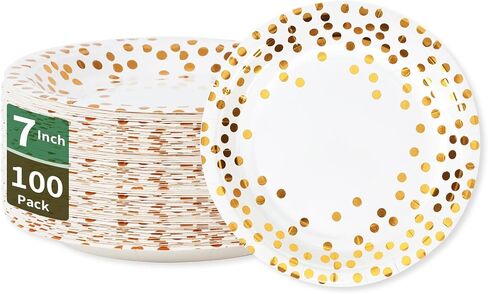 Pink & Rose Gold Dots Party Paper Plates, 50 PCS Disposable Party Supplies Dessert Paper Plates for Birthday Party Wedding Bridal Shower Party Supplies (7 inches) in Saudi Arabia