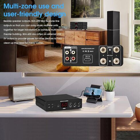 Douk Audio 230W Bridge Stereo/Mono Bass Shaker مضخم صوت مضخم صوت قابل للتوصيل لمحول الطاقة مع جهاز تحكم عن بعد (BSA600) in Kuwait