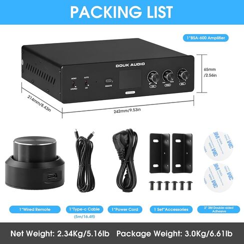 Douk Audio 230W Bridge Stereo/Mono Bass Shaker مضخم صوت مضخم صوت قابل للتوصيل لمحول الطاقة مع جهاز تحكم عن بعد (BSA600) in Kuwait