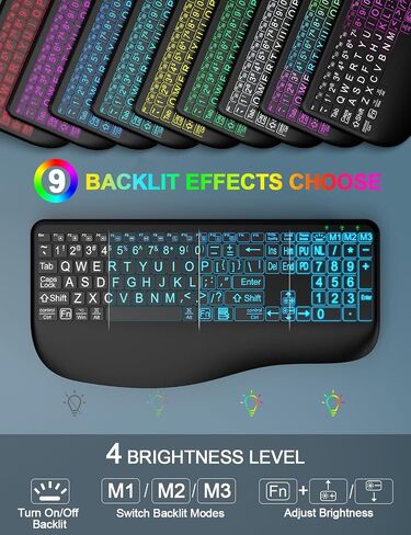 Wireless Keyboard and Mouse Combo, Large Print Backlit Keyboard with Wrist Rest and 9 Backlit Effects, 2.4G Rechargeable Ergonomic Keyboard Mouse Combo Easy to See for Windows, Laptop, PC (Black) in Saudi Arabia