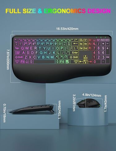 Wireless Keyboard and Mouse Combo, Large Print Backlit Keyboard with Wrist Rest and 9 Backlit Effects, 2.4G Rechargeable Ergonomic Keyboard Mouse Combo Easy to See for Windows, Laptop, PC (Black) in Saudi Arabia