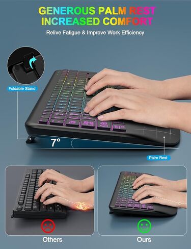 Wireless Keyboard and Mouse Combo, Large Print Backlit Keyboard with Wrist Rest and 9 Backlit Effects, 2.4G Rechargeable Ergonomic Keyboard Mouse Combo Easy to See for Windows, Laptop, PC (Black) in Saudi Arabia